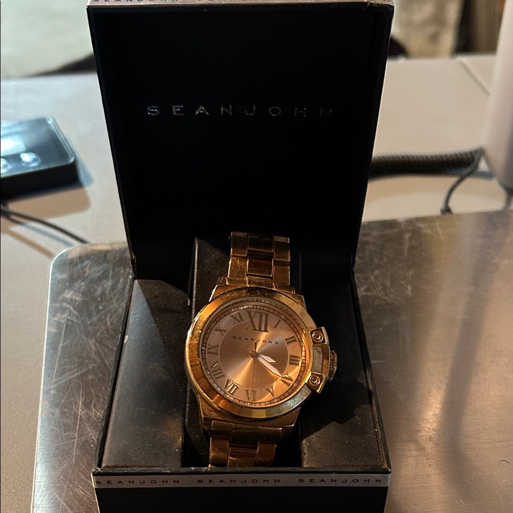 Sean John Gold-Tone Watch with Roman Numerals